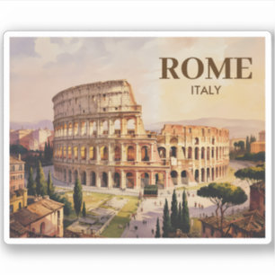 Anpassad text Rom Italien Colosseum Retro Akvarell Klistermärken