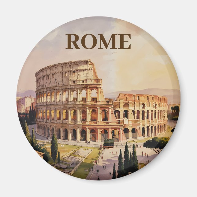 Anpassad text Rom Italien Colosseum Retro Akvarell Magnet (Framsidan)