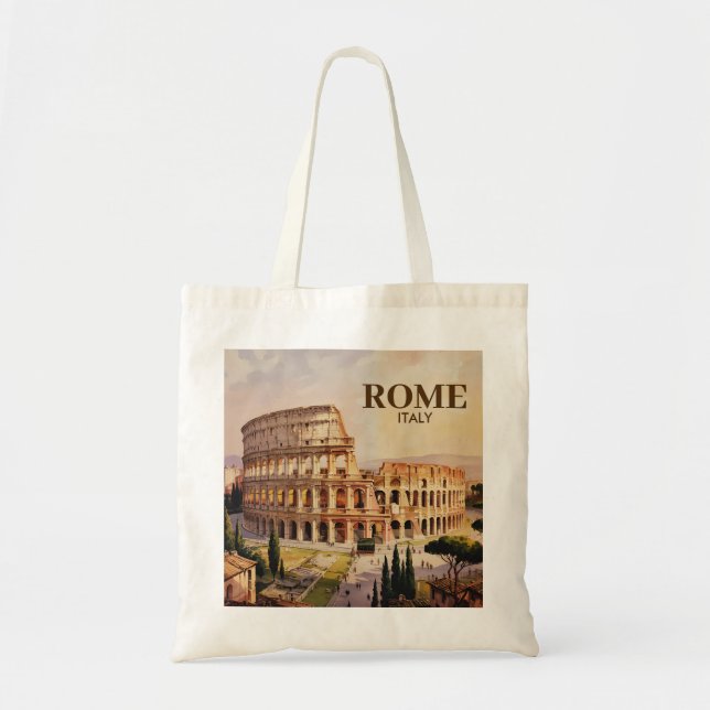 Anpassad text Rom Italien Colosseum Retro Akvarell Tygkasse (Framsidan)