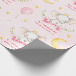 Anpassad text Rosa akvarell Elefant Baby Shower Presentpapper