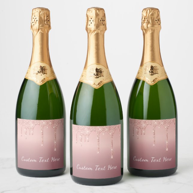 Anpassad text Rosa Guld Rosa Glitter Gnistrande Dr (Flaskor)