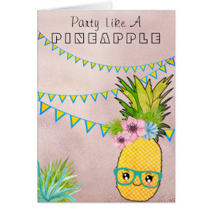 Anpassad text/ Roséguld festlig Ananas Kawaii Stra Hälsningskort