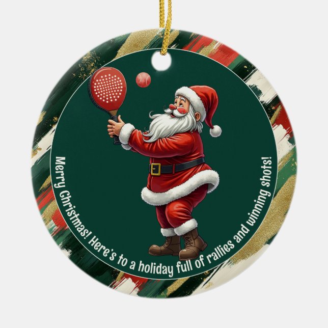 🎾🎄Anpassad text, Santa Rally Round Julgransprydnad Keramik (Framsidan)