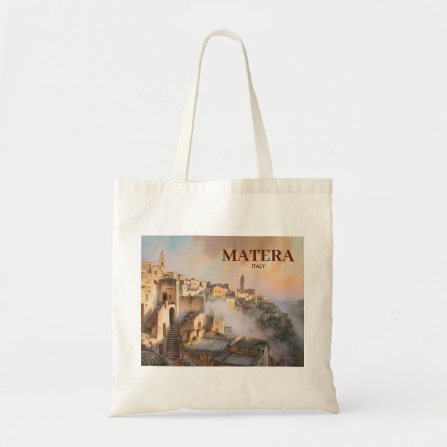 Anpassad text Sassi di Matera Italien Akvarell Ret Tygkasse (Framsidan)