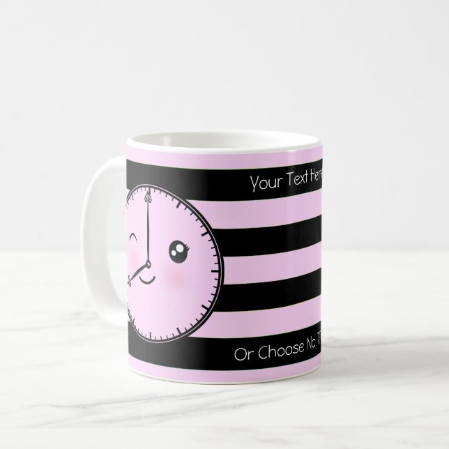 Anpassad text / Söt Kawaii Urskiva Pastellränder Kaffemugg (Framsida vänster)