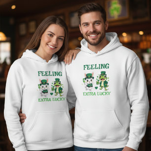 Anpassad text St. Patrick's Day Groda och Kanin Hoodie