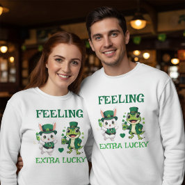 Anpassad text St. Patrick's Day Groda och Kanin Lång Ärmad Tröja