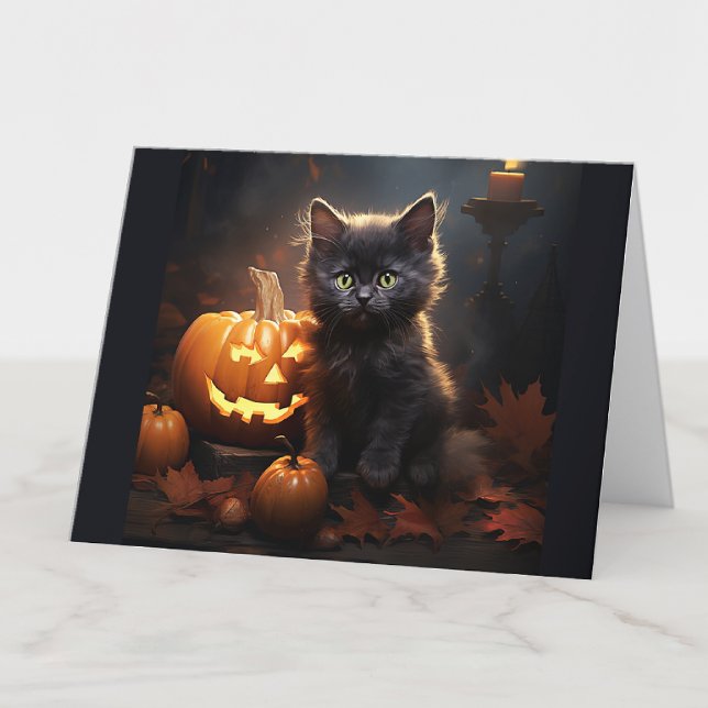 Anpassad text Svart Katten, Jack o Lantern Hallowe Kort (Skapare uppladdad)