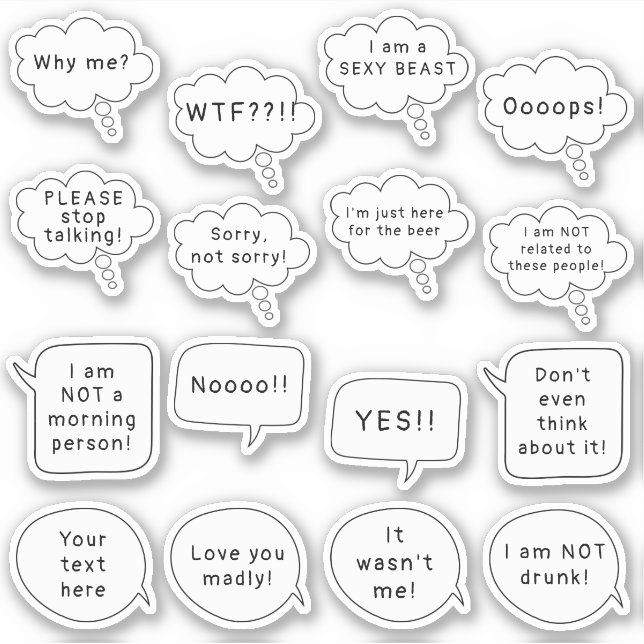 Anpassad text Tal- och tankebubbla Scrapbooking Klistermärken (Framsida)