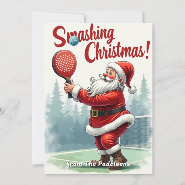 🎾🎄Anpassad text, Tomtens smash Julkort (Framsida)