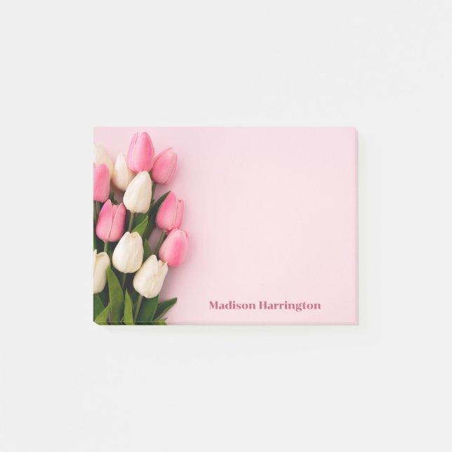 Anpassad text Tulpaner på rosa Post-it Block (Framsida)