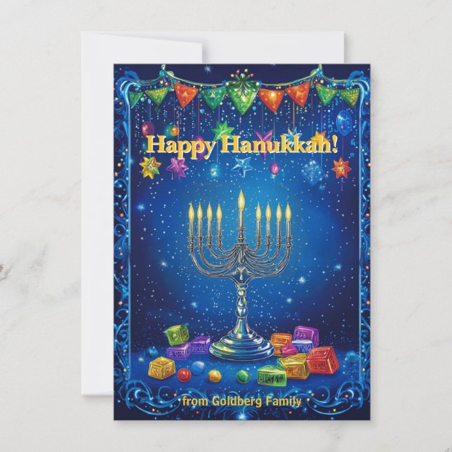 Anpassad text✡️ Vänskapens festival Hanukkah Julkort (Framsida)