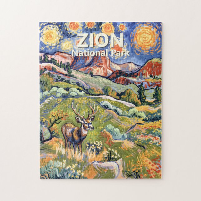 Anpassad text Zion Djur Hjort Färgrik Landskap Pussel (Vertikal)
