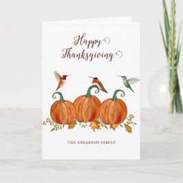 Anpassad Thanksgiving med kolibrier och pumpor Helgkort