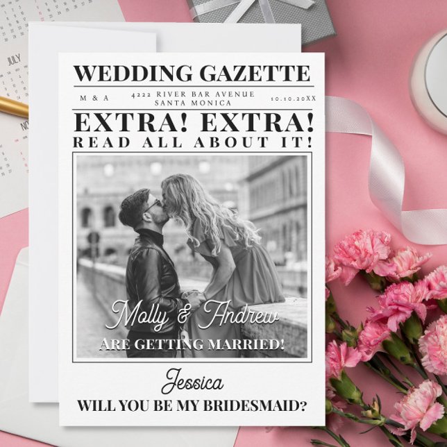 Anpassad tidningsfoto unik brudtjänsteföreslagn  inbjudningar (Skapare uppladdad)