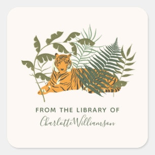 Anpassad Tiger Från Biblioteket Bokmärke Fyrkantigt Klistermärke