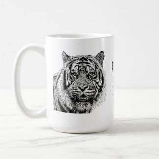 Anpassad Tiger Svart och Vit Monogram-sats Kaffemugg