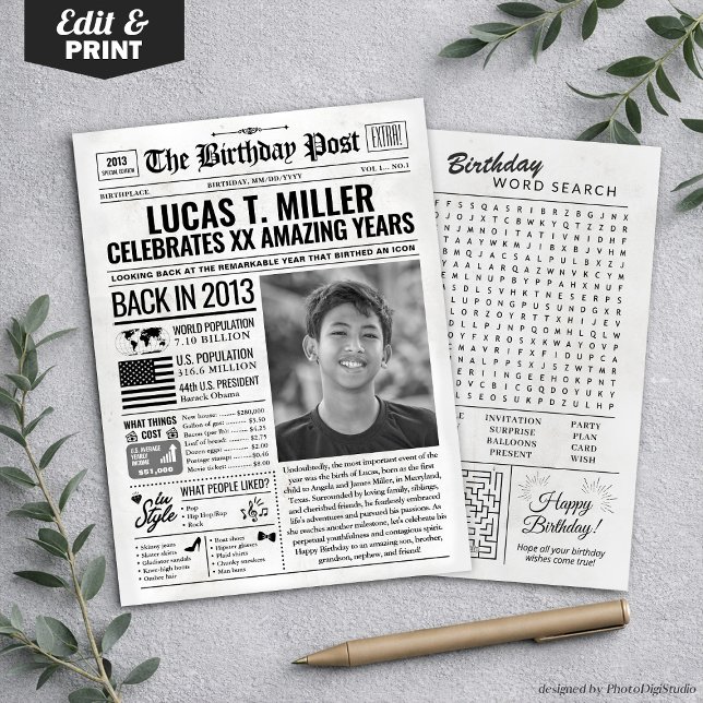 Anpassad tillbaka 2013 Tidningsfödelsedagspresent, Julkort (Custom Back in 2013 Newspaper Birthday Card, Trend Holiday Card)