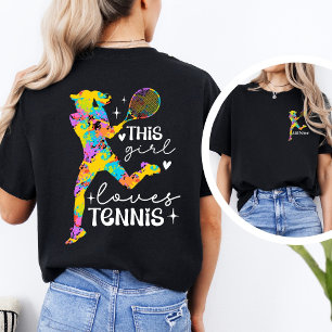 Anpassad tjej älskar tennis dubbelsidig actiont-sh t shirt