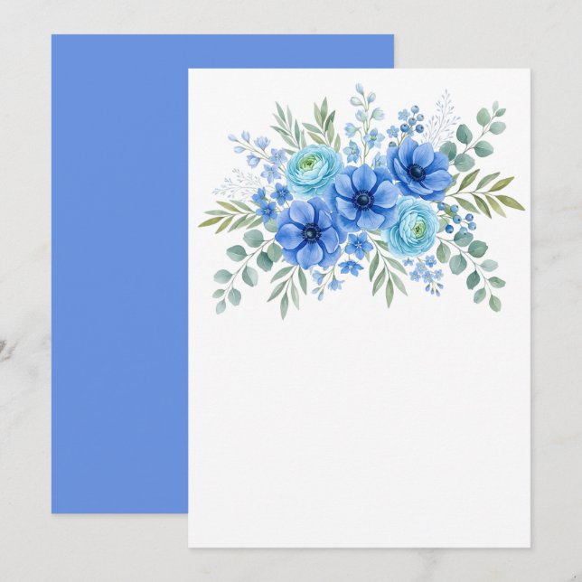 Anpassad tom blå blommig spara datumet (Fram/baksida)