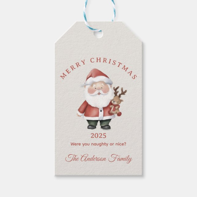 Anpassad Tomte vattenfärg jul stämning present Presentetikett (Framsidan)