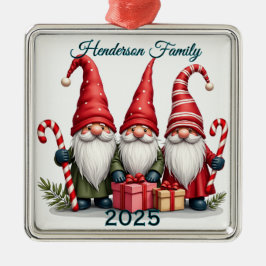 Anpassad Tomtefamilj Om Tre Julgransprydnad Metall