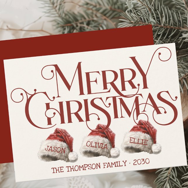 Anpassad tomteluva Familj på 3 Röd God Jul Julkort (Skapare uppladdad)