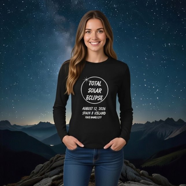 Anpassad Total Solförmörkelse 2026 Spanien Island T Shirt (Get ready for the cosmic event of a lifetime This stylish 2026 Total Solar Eclipse long-sleeve tee )