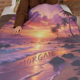 Anpassad Tropical Sunset Beach - Dreamy Coastal Fleecefilt