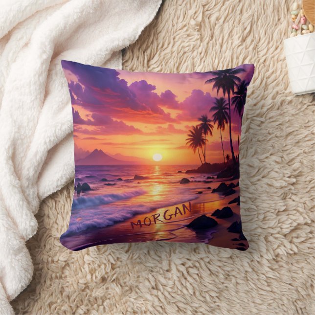 Anpassad Tropical Sunset Beach - Dreamy Coastal Kudde (Filt)