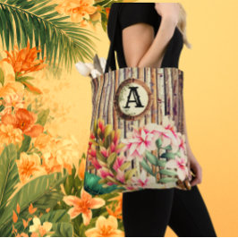 Anpassad Tropisk Bambu & Blommor Monogram Tygkasse