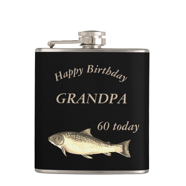 Anpassad Trout Lycklig 60:e födelsedagsfarfar Fickplunta (Framsidan)