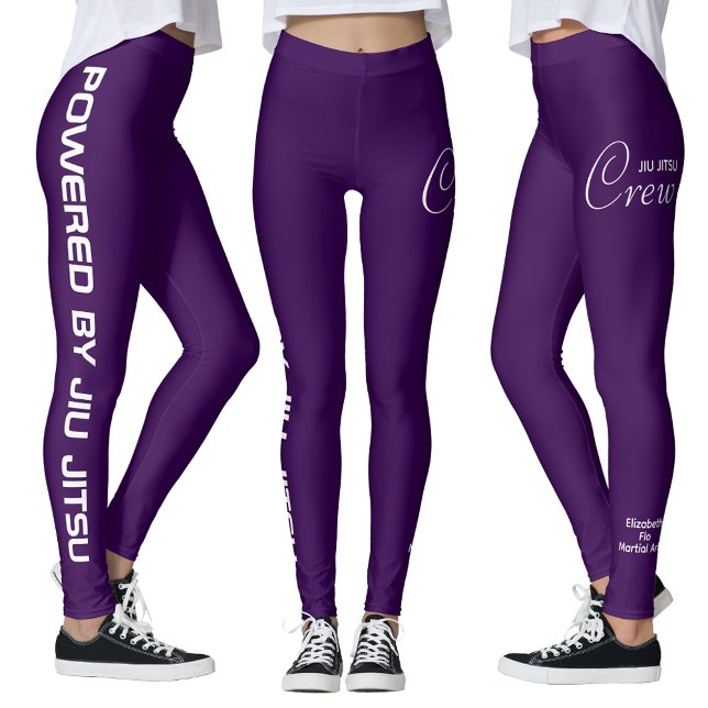Anpassad tryckt Jiu Jitsu Crew lila spats Leggings (Purple Jiu Jitsu Leggings. White background.)