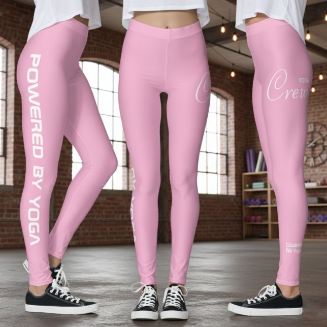 Anpassad tryckt yoga crew soft ljusrosa leggings (Soft pink yoga leggings shown from 3 angles.)