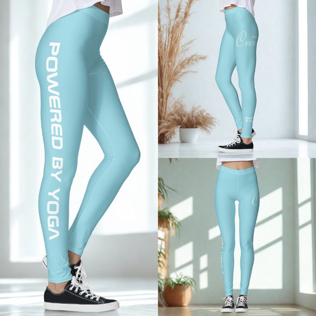 Anpassad tryckt yoga för crew Robin Egg Blue Leggings (Robin egg blue yoga leggings. 3 views.)