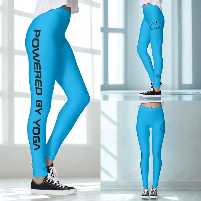 Anpassad tryckt yoga-tröja Azure Blue Leggings (Azure blue yoga leggings. Three views.)