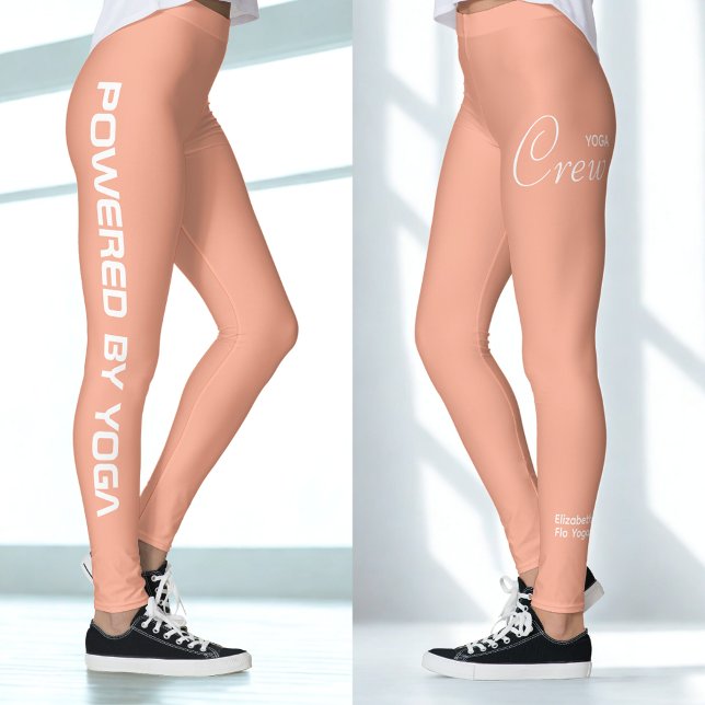 Anpassad tryckt yoga-tröja färsk persika leggings (Peach yoga leggings with two views.)