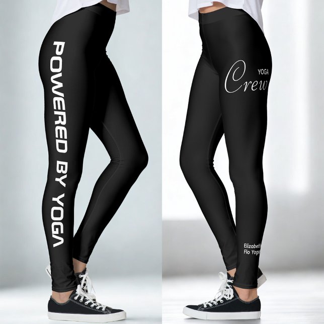 Anpassad tryckt yoga-tröja svart leggings (Black yoga leggings. White background.)