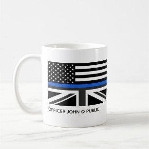 Anpassad tunn blå linje amerikansk och brittisk fl kaffemugg