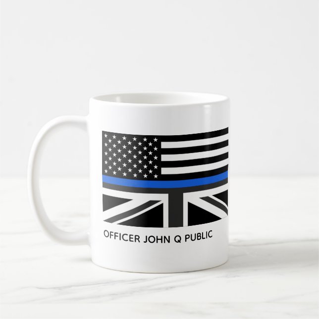 Anpassad tunn blå linje amerikansk och brittisk fl kaffemugg (Vänster)