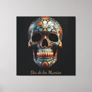 Anpassad turkos guld Día de los Muertos-dödskalle Canvastryck