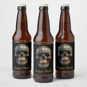 Anpassad turkos guld Día de los Muertos-döskalle Ölflaska Etikett