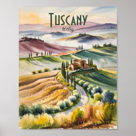 Anpassad Tuscan vattenfärg landskapsbild med bölja Poster