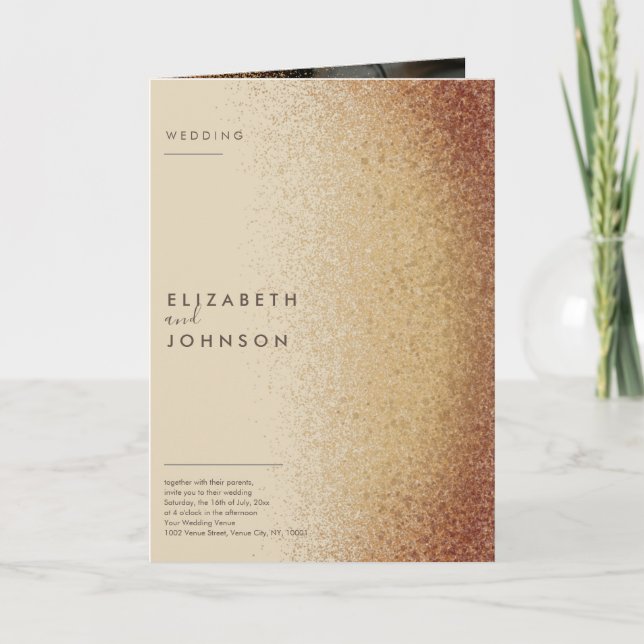 Anpassad Två Bilder Guld Glitter Monogram Svullnad Inbjudan (Framsida)
