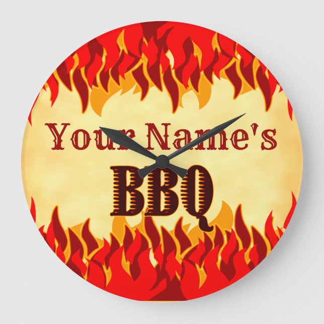 Anpassad Ulmande BBQ med Röda Flammor Väggklocka (Framsida)