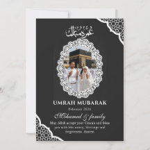 Anpassad Umrah Mubarak Fotokort Svart Spets Islams