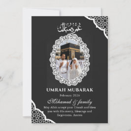 Anpassad Umrah Mubarak Fotokort Svart Spets Islams Inbjudningar