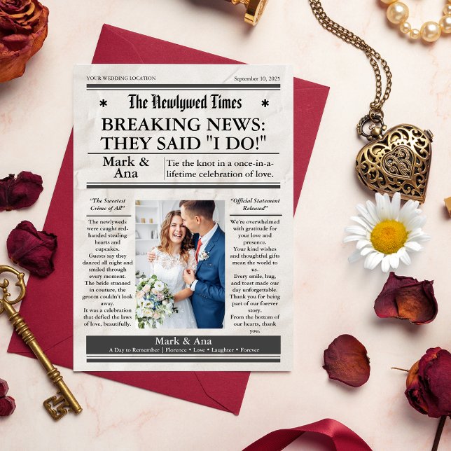 Anpassad unik tidning bröllop tackkort  tack kort (Unique Newspaper  Wedding Thank You Card -  wedding Thank You Card )