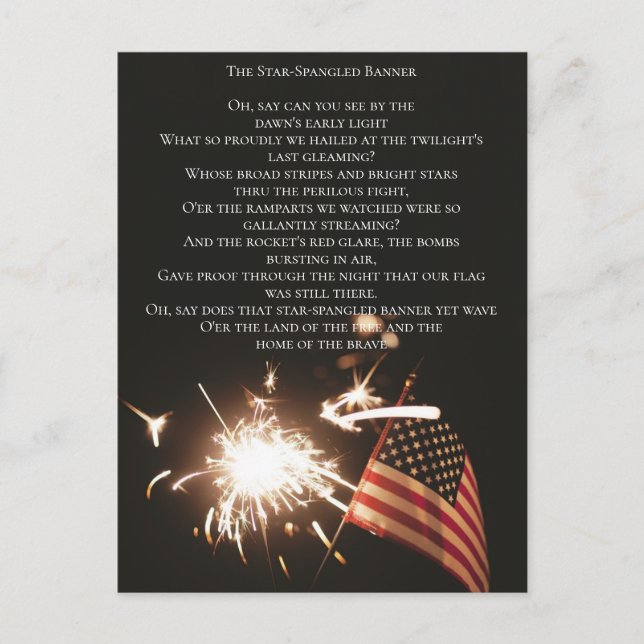 Anpassad USA hymn Star Spangled Banner Text Flagga Vykort (Framsida)