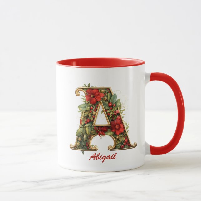 Anpassad Utförlig Monogram A Jul Röd Guld Mugg (Höger)